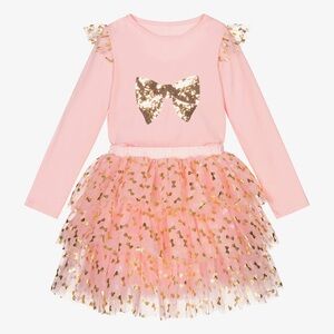 Rachel Riley Pink and Gold Bow Tulle Tutu Set